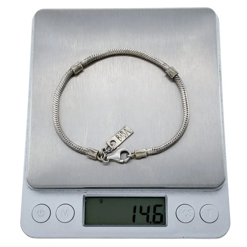 Vintage Sterling Silver 925 Snake Chain Charm Bracelet | 8